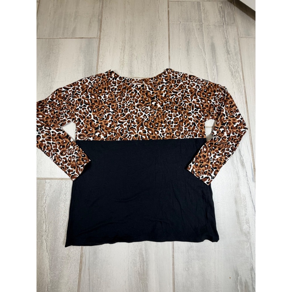 Lilly Pulitzer Womens Small Leopard Print Colorblock Long Sleeve Top Black Brown